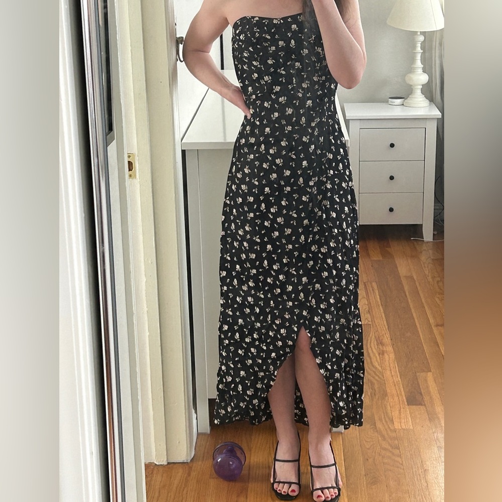 Reformation strapless high low floral dress